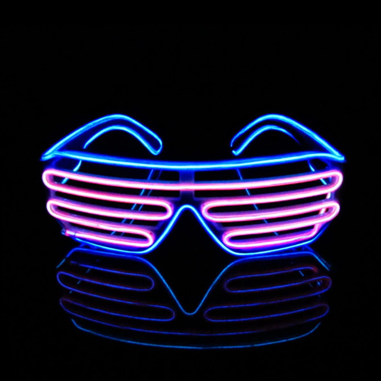 Blue Adults EL Wire Glasses Light Up Neon Shutter Luminous Party Eyeglasses For Concerts Clubs Bar Dj Raves Christmas Halloween Sci Fi Festivals & Disco Slotted Glow Illuminated Frames Unisex 