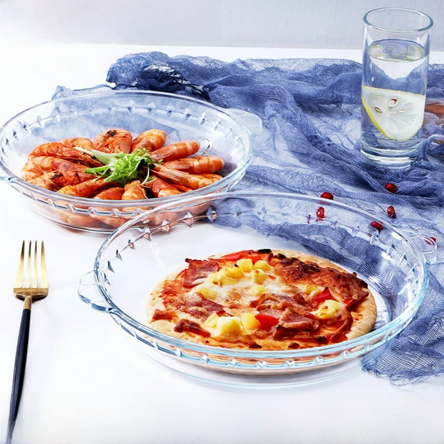 Lot de 2 Assiettes Rondes en Verre Trempé Résistant à la Chaleur de 9 Pouces avec Doubles Poignées - Transparentes, Durables, Allant au Micro-Ondes et au Four pour la Cuisson, le Service et les Cadeaux – Idéal pour les Événements d'Affaires, les Anniversaires,