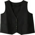 thumbnail image 1 of CHOK Gilet en Coton et Lin pour Femmes, Blazer Sans Manches à Col en V avec Poches, 1 of 7