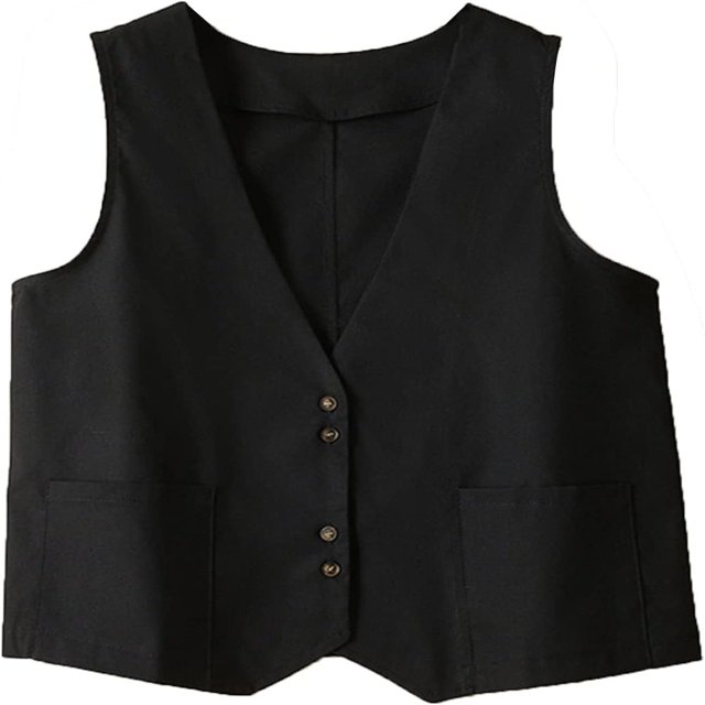 CHOK Gilet en Coton et Lin pour Femmes, Blazer Sans Manches à Col en V avec Poches