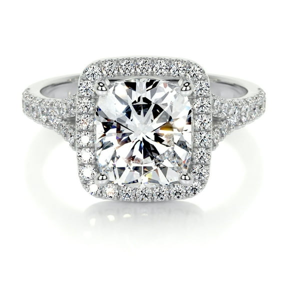 Edge Jewel 2 Ct Cushion Cut Excellent Moissanite Ring - Wedding Ring - 14K White Gold Plated Ring for Women's - Eternity Band Ring - Halo Moissanite Style Ring - V Shape Eternity Cut