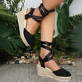 thumbnail image 4 of Rokment Espadrilles Platform Dressy Shoes for Women Bride Wedding Summer Fall Elegant Casual Leather Pointed Closed Toe Wedge Heeled Satin Strappy Sandals Black Size 6, 4 of 6