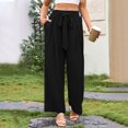 thumbnail image 4 of MIXUE Linen Pants Women Summer Solid Color Wide Leg Lace Up Loose Casual Trousers Holiday Wear,Black,XS, 4 of 6