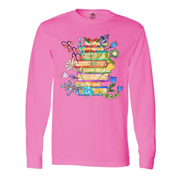 Inktastic Blooming with Books Stack of Books with Flowers Long Sleeve T-Shirt