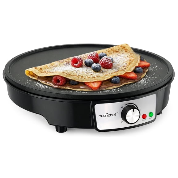 12-Inch Electric Crepe Maker, Non-Stick Aluminum Griddle, Adjustable Temperature Control, 1200W, Includes Batter Spreader and Wooden Spatula