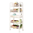 thumbnail image 3 of 5 Tier Rolling Cart Storage Vegetable Rack, Metal Slim Storage Trolley on Wheels, Beauty Fruit Drinks Trolley with 4 Hooks, Mesh Basket Narrow Shelf Unit for Kitchen Bathroom Office, 3 of 6