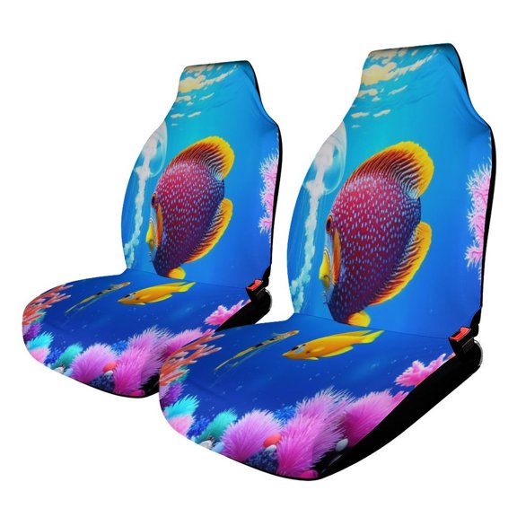 Colorful Fish And Coral Reef Set of 2Pcs Car Seat Covers Easy Clean Automobile Seat Protector Car Interior Accessories