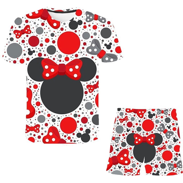 Conjuntos de Mickey Mouse para bebé, trajes de Disney a la moda para niñas, camisetas de manga corta de verano + Pantalones cortos, 2 uds./trajes, ropa de 1 a 14 años, 8T Gao Jinjia LED