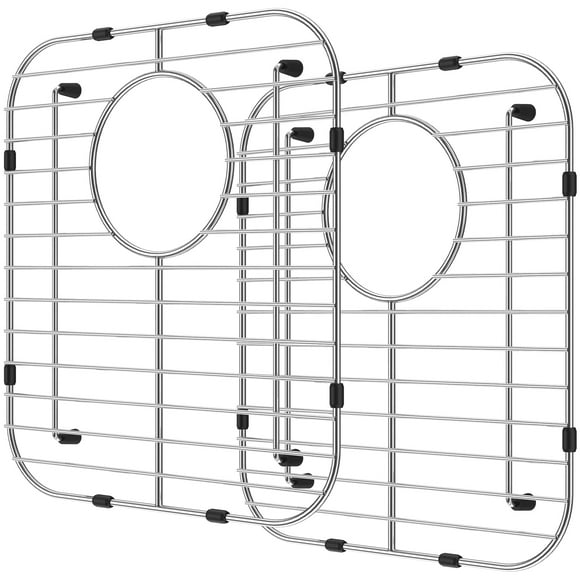 2Pcs Kitchen Sink Grid 304 Stainless Steel Sink Protectors Double Bowl Sink Bottom Grid with R50 Corner Large Sink Protectors Grid Multifunctional Dishes Drainer Grid for Sink 13x12inch
