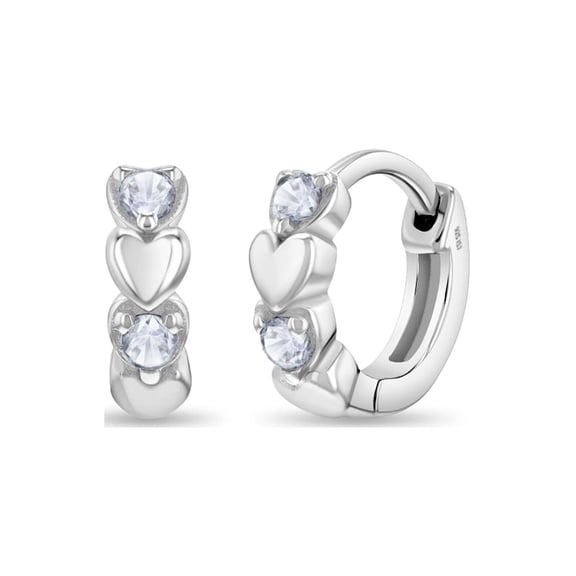 925 Sterling Silver Clear CZ Heart Huggie Hoop Earrings for Little Girls 10mm