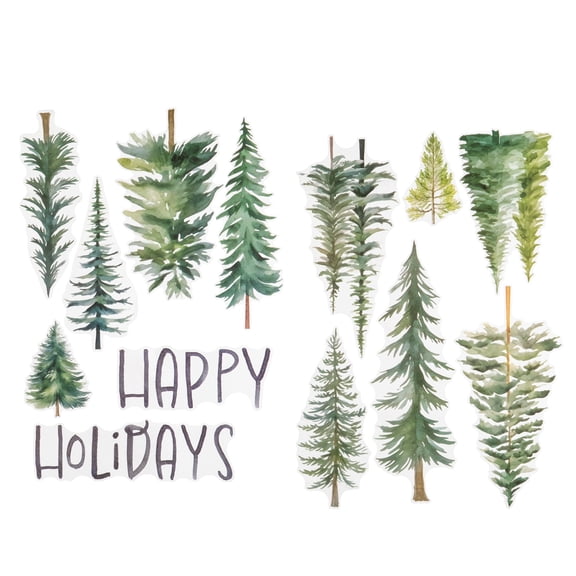 Evergreen Trees Peel and Stick Christmas Wall Art, Multicolor, 19.5" x 27.5", 2 Sheets, by Holiday Time