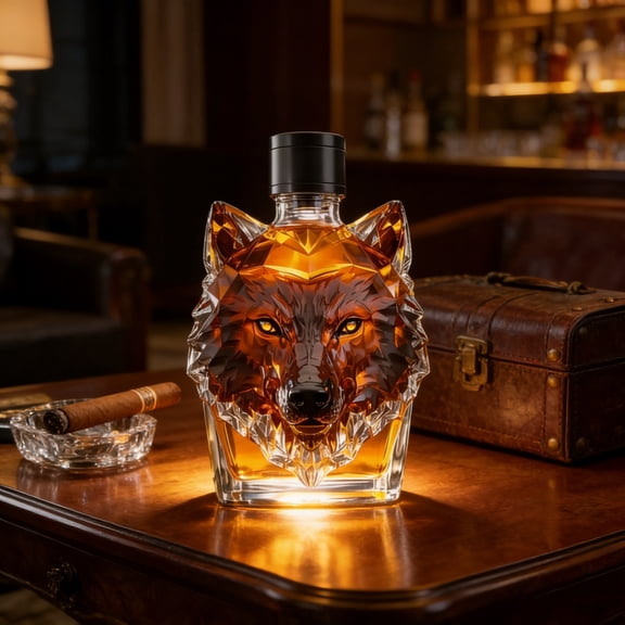 Luckky Wolf Whiskey Glasses,Funny Wolf Head Whiskey Bottle, Elegant Crystal Wine Decanter, Unique Engraved Wine Bottle for Home Bar Decor