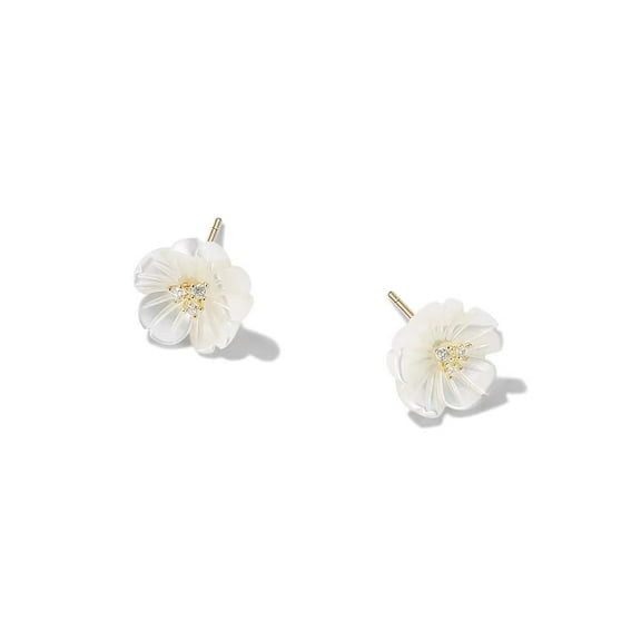 CZ Shell Pearl Flower Stud Earrings for Women S925 Sterling Silver Floral Cartilage Studs