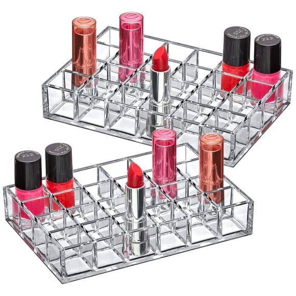 Amazing Abby - Allure - Paquete de 2 organizadores de lápiz labial acrílico con 24 ranuras, soporte para lápiz labial, organizador de brillo de labios, exhibición de almacenamiento de cosméticos, solu