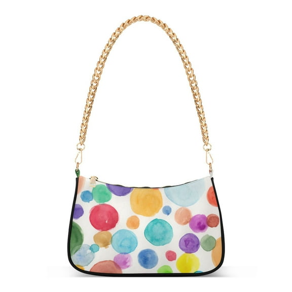 Watercolor Colorful on White Womens Chain Shoulder Bag Tote Handbag Clutch Hobo Purse with Zipper for Travel Casual