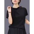 thumbnail image 6 of ClodeEU Women's Ruched Mock Neck Short Sleeve T-Shirt,Slim Fit Crew Neck Tee Black,Women's Plus L, 6 of 6