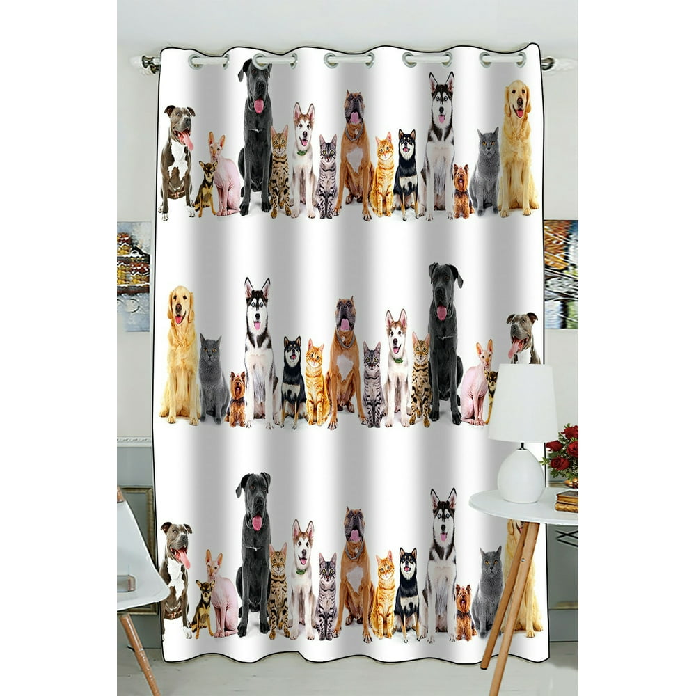 ECZJNT Group sitting cats dogs white Blackout Window Curtain Drapery