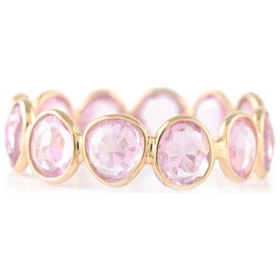 VR Jewels Modern Pink Sapphire Eternity Band in 18K Solid Yellow Gold- Party Wear Gemstone Stacking Ring for Women's