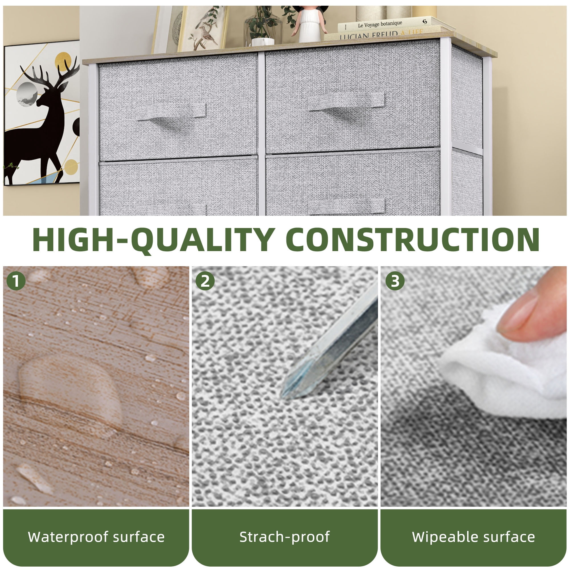 Uforic 8 Drawers Dresser Chest of Drawers for Fabric Storage Dressers for Living Room Light Gray