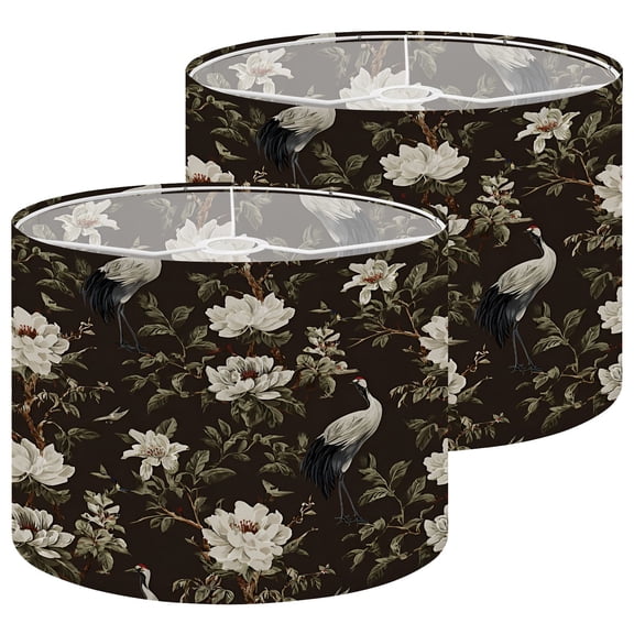 Lampshade for Nurserys 2 Pack Elegant Crane Floral Botanical Dark Brown Vintage Asian 13"x13"x10" Light Shade for Table Lamps Floor Lamp Shades Lampshade for Nursery Replacement Easy Assembly