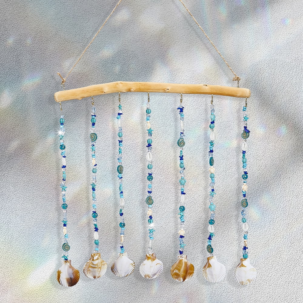 Wind Chime Kit Ocean Wind Chimes Driftwood Decorative Branches Summer Hawaii Shell Seashell Charms Glass Acrylic Gemstone Beads Windchime