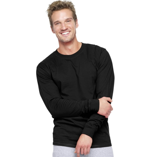 Hanes Beefy-T T-Shirt à Manches Longues pour Hommes, TG, Noir