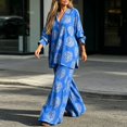 thumbnail image 5 of Women's Plus-Size Two-Piece Set Loose, Long-Sleeved Top Bottom with Foil-Print Detail 2026 Fall Fashion Outfits(Blue,S), 5 of 5