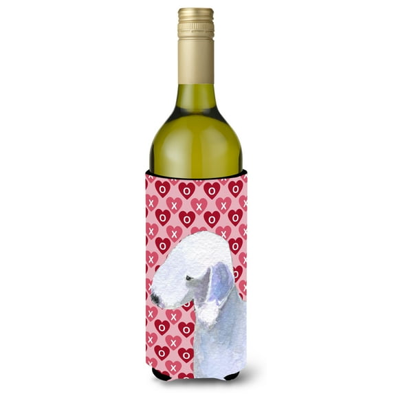 Bedlington Terrier Hearts Love and Valentines Day Portrait Wine Bottle Hugger