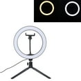 thumbnail image 1 of Circle Fill Light, Bright 10 Inch Cellphone Round Lamp 6.2ft Cable 3 Light Colors With Tripod For Live Streaming, 1 of 8