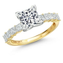 Gem Stone King 14K Two Tone Gold IGI Certified Lab Grown Diamond Engagement Ring for Women | 3.00 Cttw |  Center 2 Ct Princess Cut | E-F Color | VS1-VS2 Clarity | Size 5