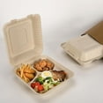 thumbnail image 6 of Compostable 50 Pack 8x8 Inch 3 Compartment Takeout Lunch Box Containers with Lid, To Go Take Out Clamshell for Food, Disposable Eco-Friendly Biodegradable Bagasse, PFAS-Free, Unbleached Brown, 6 of 10