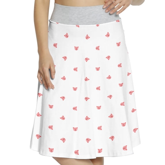 Women's Pig Animals in Hayfield Husbandry A-line Printed Skirt Casual Wear, M, White Pale Pink Coral, by Ambesonne