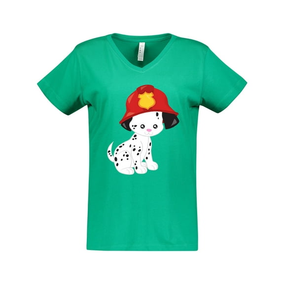 Inktastic Fireman Dog, Dalmatian, Dog With Fireman Helmet Women's V-Neck T-Shirt