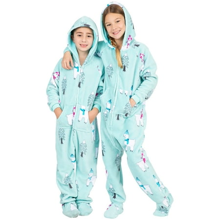 

Footed Pajamas - Winter Llamas Kids Hoodie Chenille One Piece - Kids - Medium (Fits 4 6 - 4 8 )