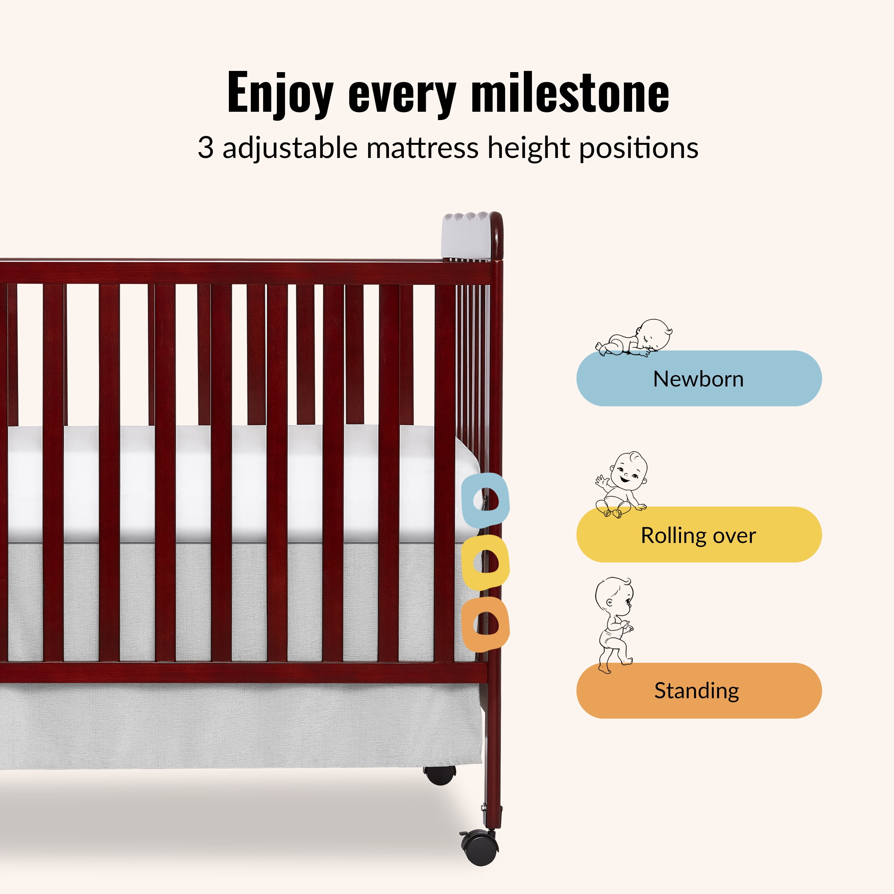 Dream On Me Carson Classic 3 In 1 Convertible Crib in Cherry
