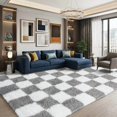 thumbnail image 4 of White-Gray Checkered Plush Shag Area Rug - Soft Fuzzy Modern Carpet for, 4 of 12