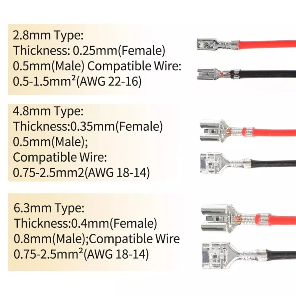 2.8/4.8/6.3mm Female Spade Crimp Connector Terminal Insulating Sleeve Wire Black