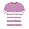 thumbnail image 4 of YHAJDS Womens Summer Tops Short Sleeve V Neck Striped Print Button Casual Loose Blouses, 4 of 5