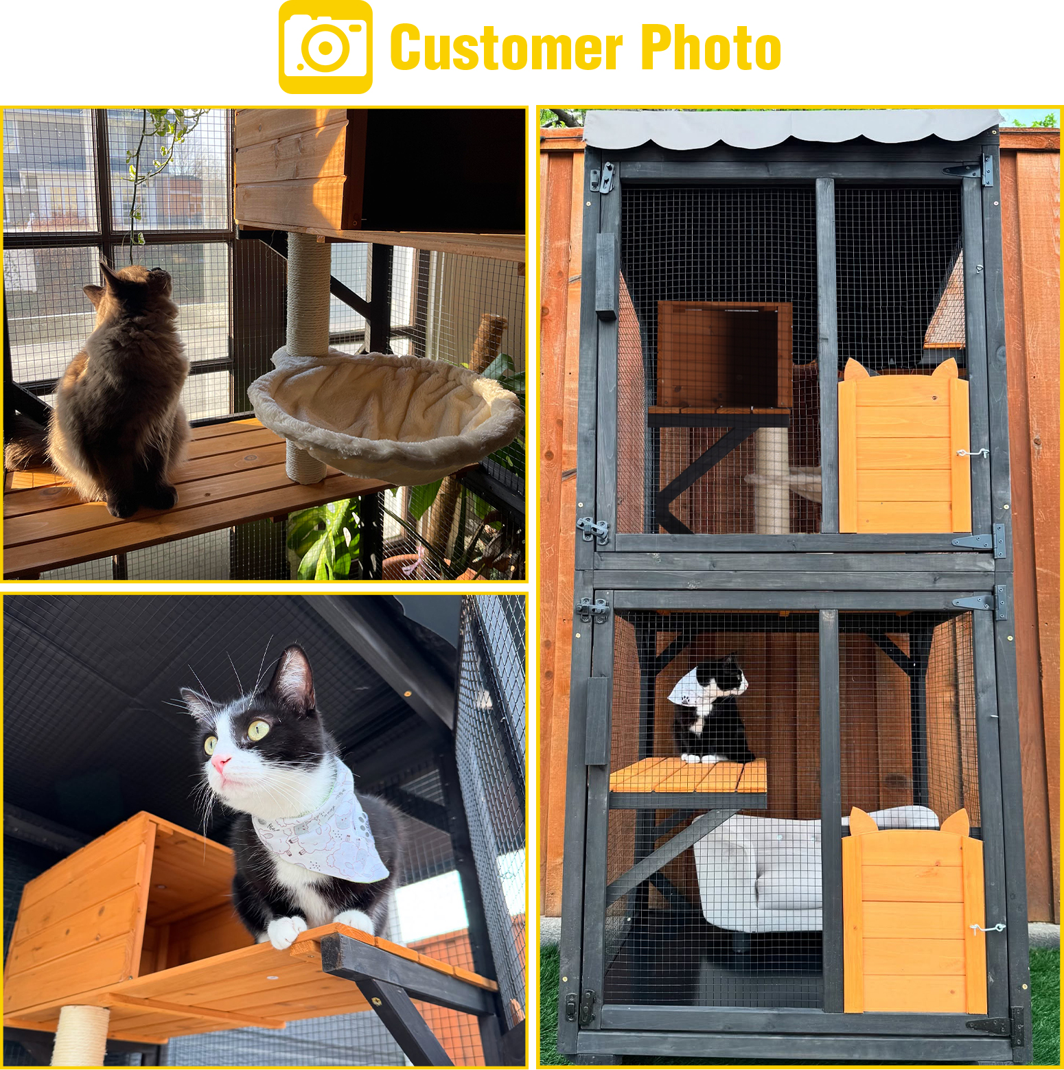Aivituvin Catio Outdoor Cat Enclosure Mobile Cat House Indoor On Wheels with Scratch Post, Hammock, Resting Box, Platform, Tarp Roof 62.8", Black
