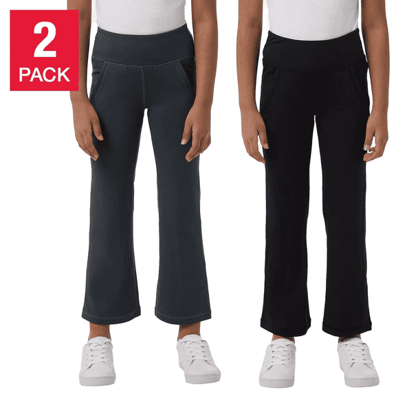 32 Degrees Youth 2-pack Full Length Stretch Girls Leggings Pockets Active Flare S 7-8 Black/Grey