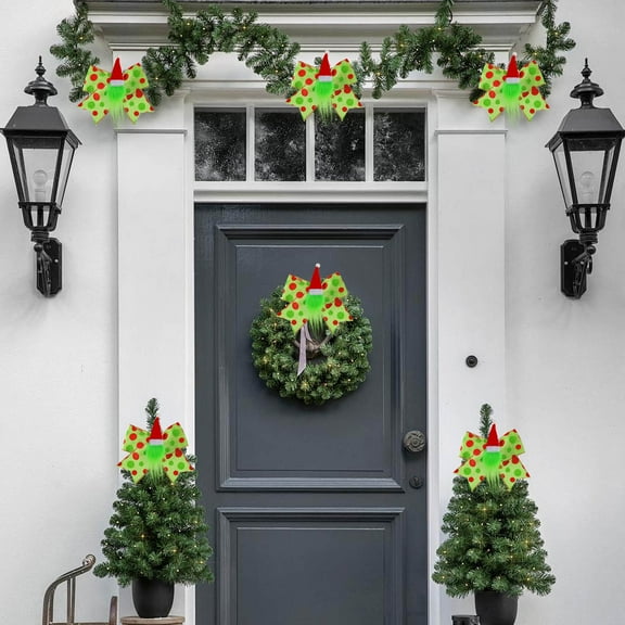 PuSpu Christmas Christmas Bow Decorations With Christmas Hat Green Bow Christmas Gifts