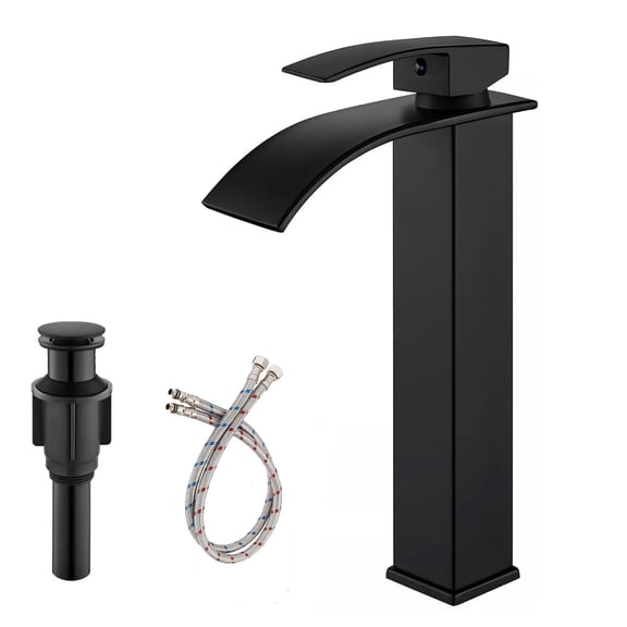 Black Tall Bathroom Basin Sink Faucet Single Handle Waterfall Vessel Mixer Taps
