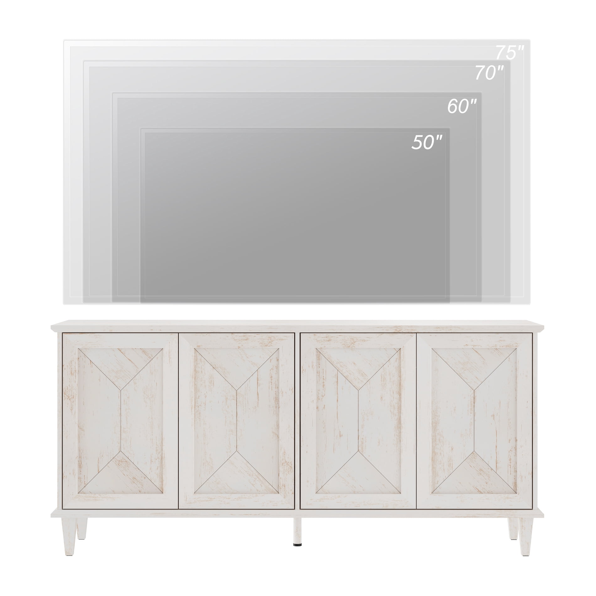 WAMPAT Handcrafted Patchwork Console Table for 55-75 inch TVs,65-inch Modern Farmhouse TV Stand Entertainment Center with Cable Management & Adjustable Storage Shelves, Pale Oak