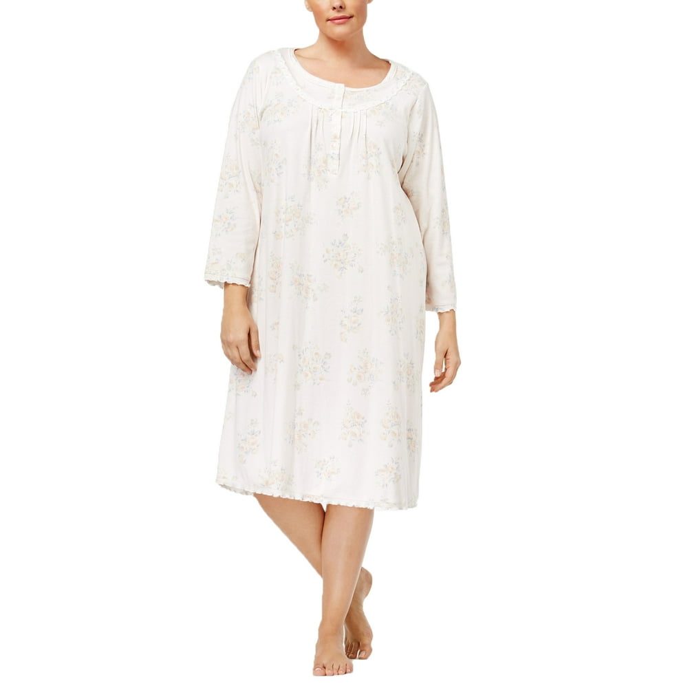 Miss Elaine Miss Elaine Women's Plus Size Knit RuffledTrim Nightgown