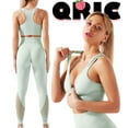thumbnail image 2 of QRIC Women Seamless Yoga Workout Set 2Pcs Outfits Gym Leggings and Sports Bra Net Hollow Out Series Activewear Sets Light Green-M, 2 of 7