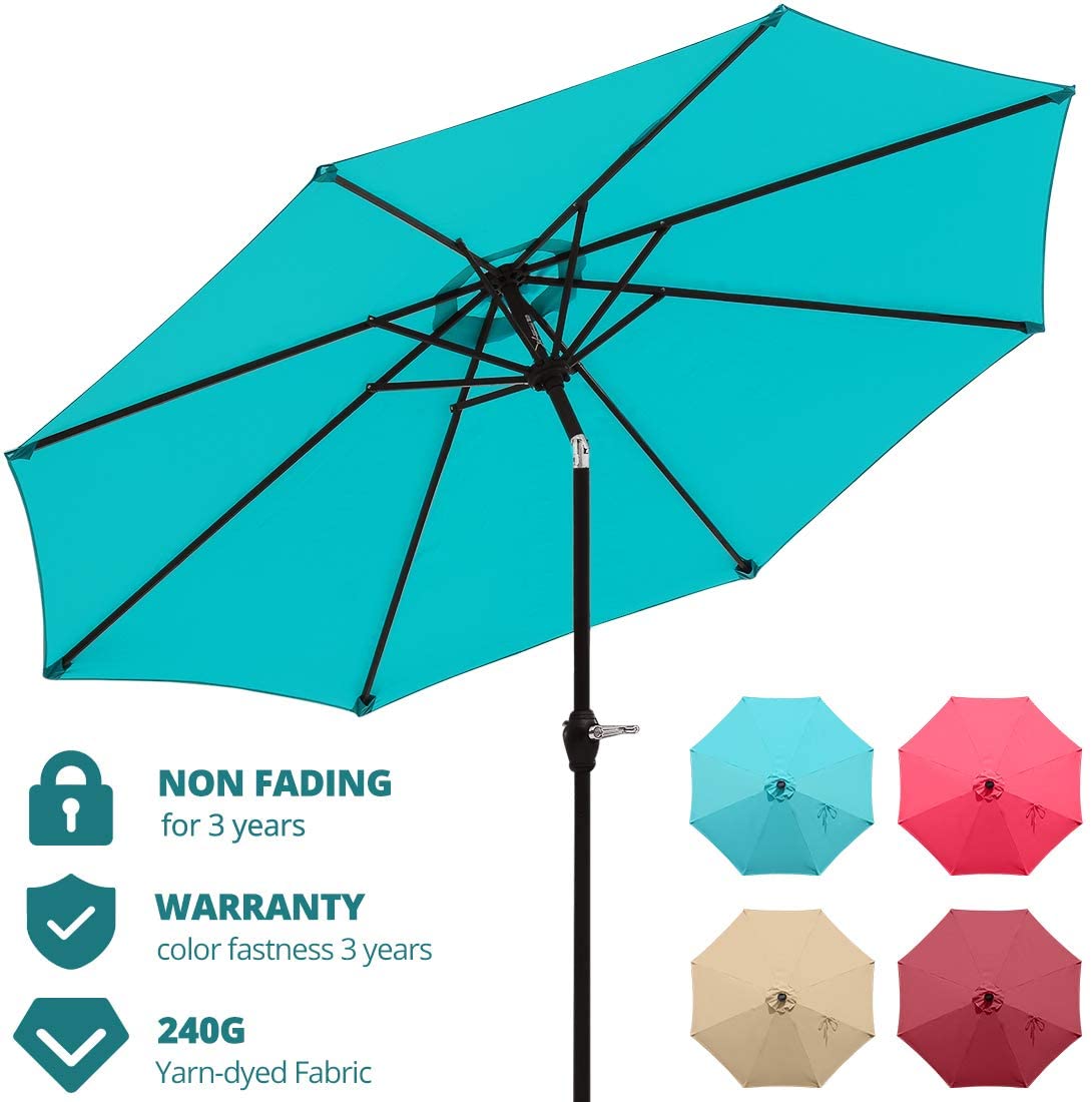 Quictent 9Ft Turquoise Patio Umbrella 3 Years NonFading Outdoor Garden