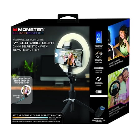 UPC: 0805106894375 | Monster LED Multi White 6” Ring Light with Tripod and Remote  Multiple Light/Brightness