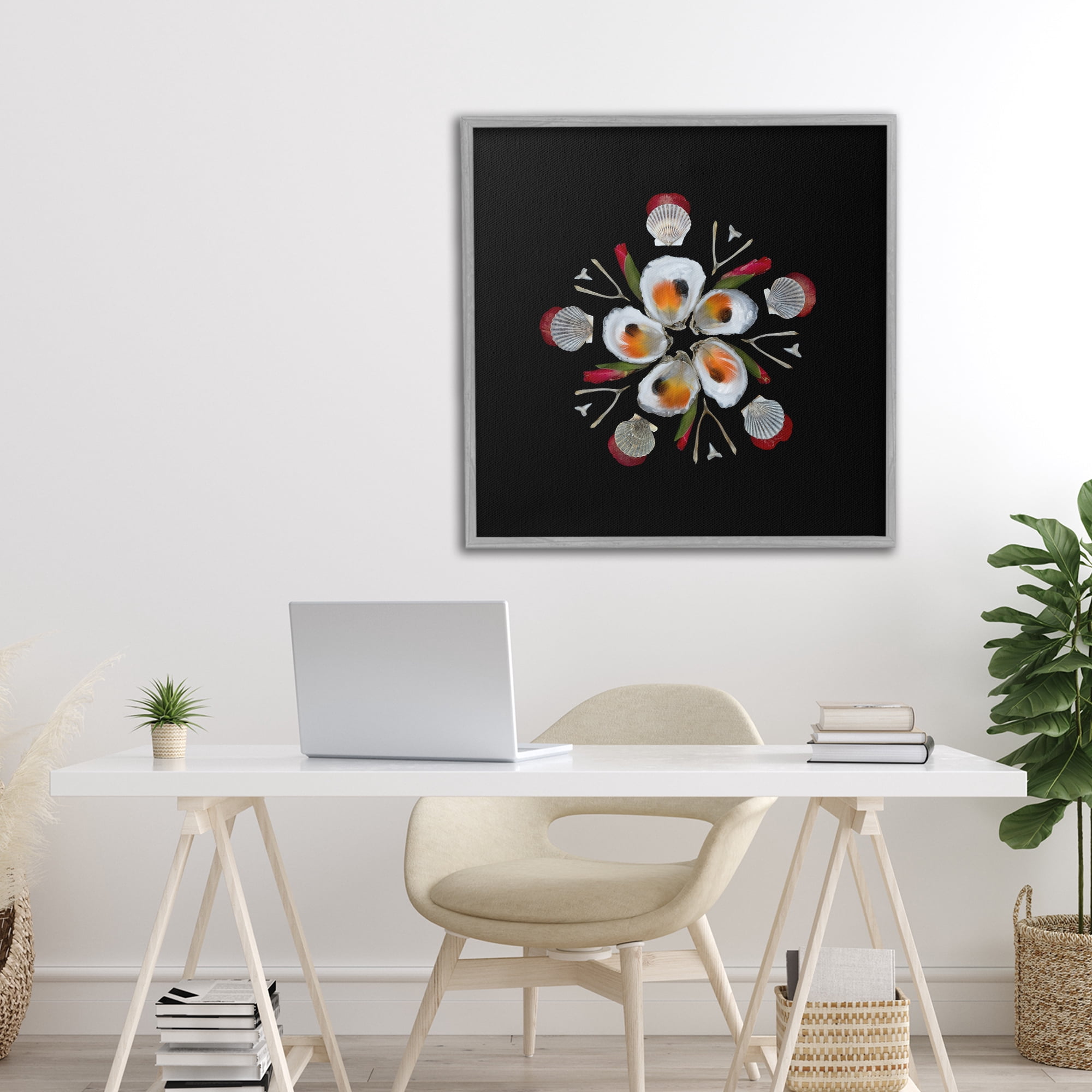 Stupell Industries Nautical Oysters Mandala Gray Framed Giclee Art, design by Beth Adoette