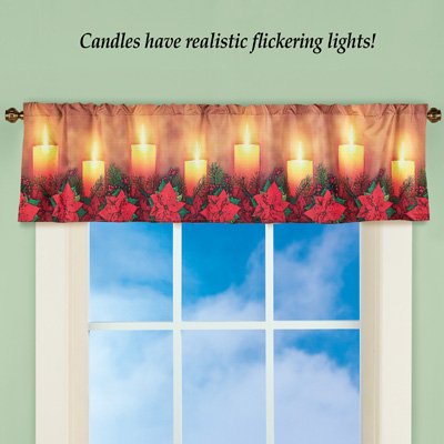 Lighted Poinsettia Candles Window Valance Curtain Amazing