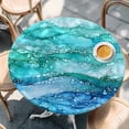 thumbnail image 3 of Round Fitted Tablecloths with Elastic Edge Abstract Marble Ombre Blue Ocean Wave Oil-Proof Waterproof Wipeable Table Cover for Kitchen Dining Party Decor Nautical Coastal Sea Table Clothes,36" - 44", 3 of 9